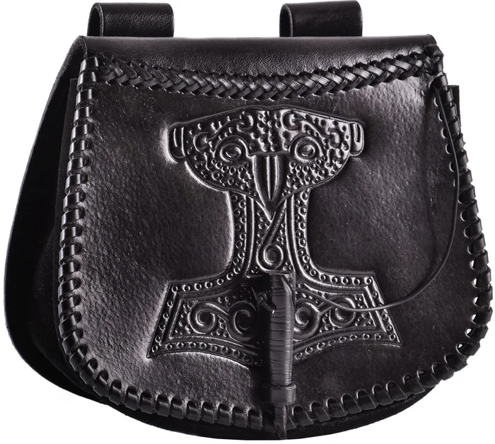 1680000302 – LARP Sacoche Cuir Noir Gravée Mjolnir