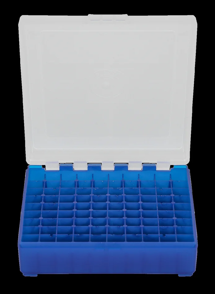 800430 – BOITE DE RANGEMENT BLEU COUVERCLE TRANSPARENT 100 MUNITIONS CAL 9MM