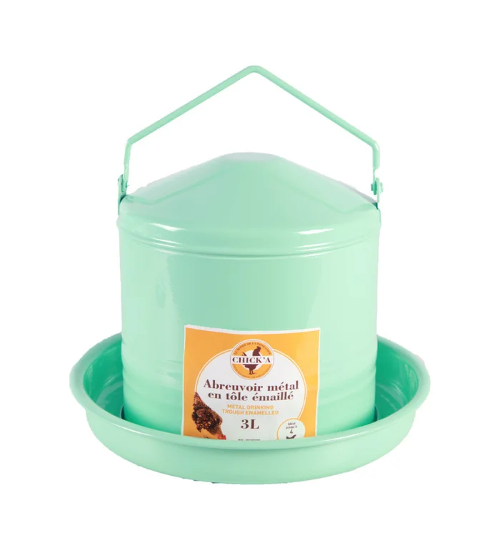 Abreuvoir métal en tôle émaillé vert d’eau 3L – 4 poules