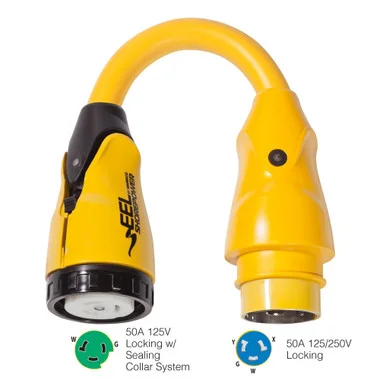 Adaptateur queue de cochon Marinco P504-503 EEL 50A-125V femelle vers 50A-125/250V mâle – Jaune