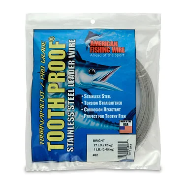 AFW – Fil de pêche en acier inoxydable simple brin résistant aux dents – Brillant – Bobine de 1 livre