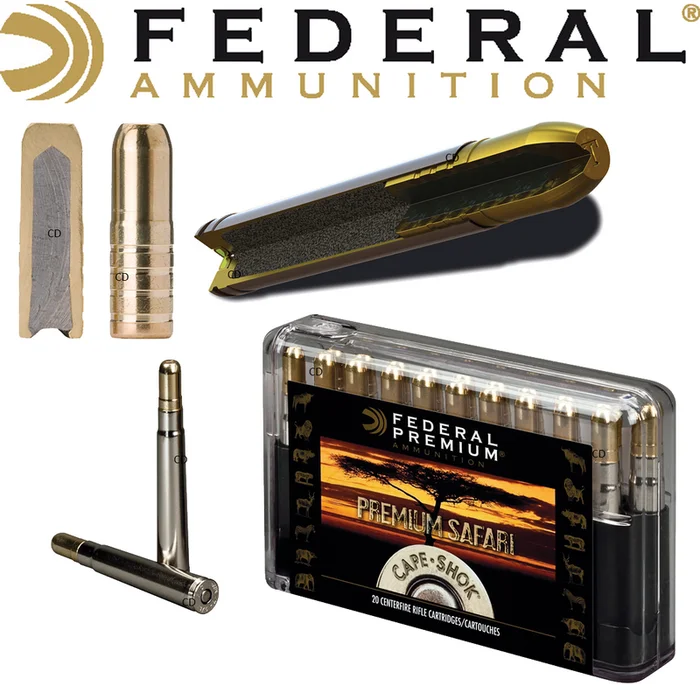 Balles Fédéral Bonded Sledgehammer Solid Cape Shok 470 Nitro Express 500 Grains Par 20
