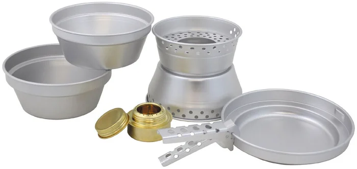 Batterie de cuisine 7 pièces MFH, aluminium, brûleur en laiton