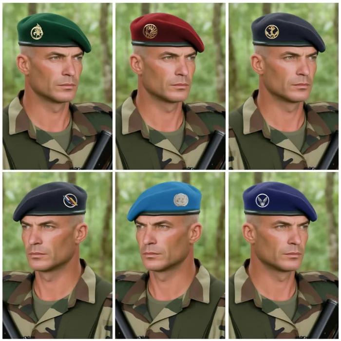 BÉRET TYPE COMMANDO ROUGE, VERT OU BLEU