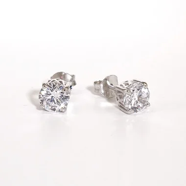 Boucles d&rsquo;oreilles à tige ronde Charles Winston, argent sterling, zircone cubique 6,5 mm