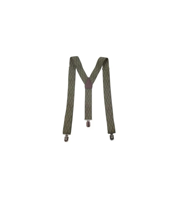 Bretelles sangle élastique motif losanges verte januel, 3 pinces bronze, dos cui