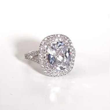 Charles Winston, S Argent, Zircone cubique, Bague à facettes 10 x 12 mm coussin damier