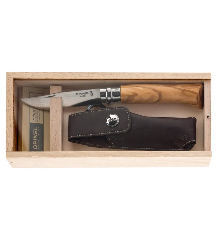 Coffret couteau Opinel numéro 8 – bois d&rsquo;olivier