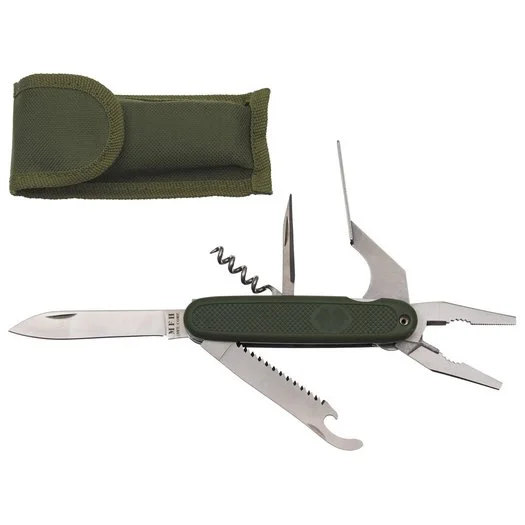Couteau de poche multi-outils vert avec étui, avec pinces