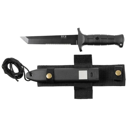 Couteau de terrain MFH Bundeswehr KM2000 noir, étui multimount