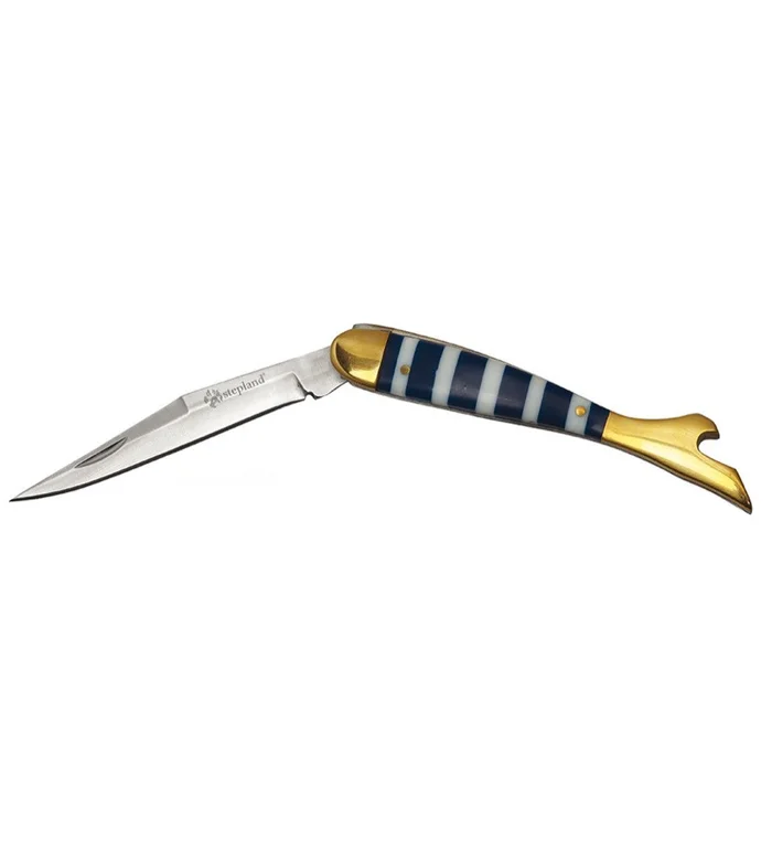 Couteau feminin lame 8 cm. manche nacre bleu Stepland