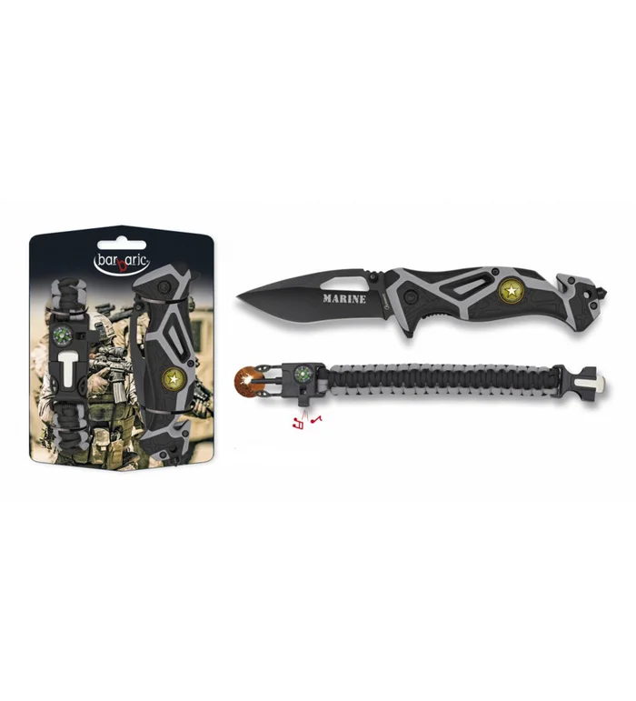 Couteau pliant FOS MARINE + bracelet de survie Paracorde