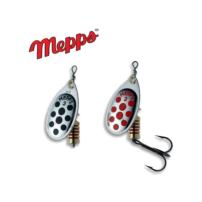 CUILLER MEPPS AGLIA ARGENT A POINTS NOIRS