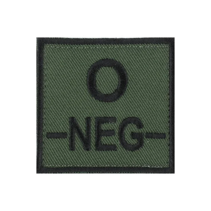 ECUSSON SOIE GROUPE SANGUIN O-NEG- NOIR SUR VERT ARMEE