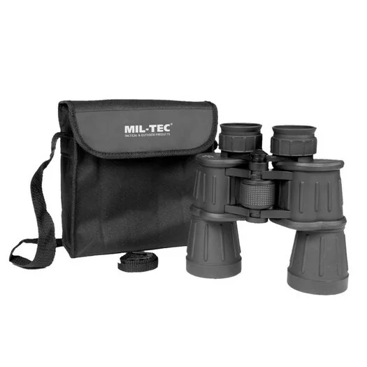 Jumelles de chasse Mil-Tec caoutchouc noir 7×50, incl. sac