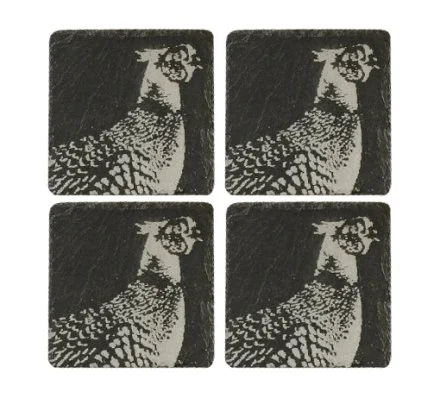 Lot de 4 sous-verres en ardoise motif faisan
