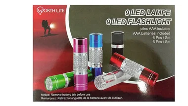 Lot de 6 lampes de poche Worth Lite « 9 LED »