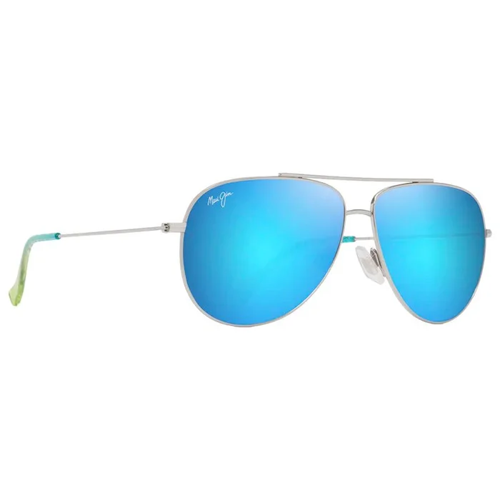 Lunettes de soleil Maui Jim Hauoli Argent Brillant Bleus Verts Bleu Hawaï MauiPure