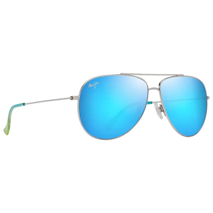 Lunettes de soleil Maui Jim Hauoli XL Argent Brillant Bleus Verts Bleu Hawaï MauiPure