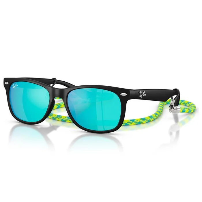 Lunettes de soleil Ray Ban New Wayfarer Kids Polished Black Light Green Blue Mirror