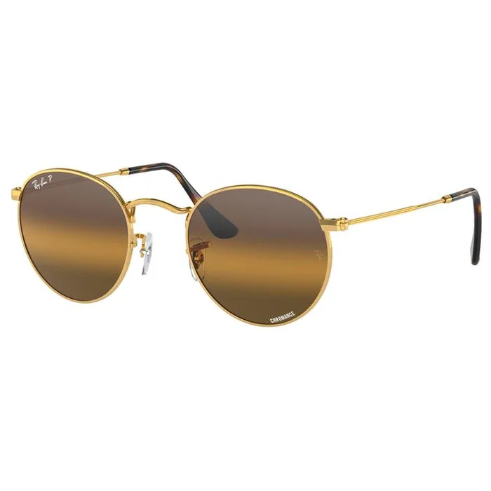 Lunettes de soleil Ray Ban RB3447 Round Metal Polished Gold Chromance Silver Brown Polar