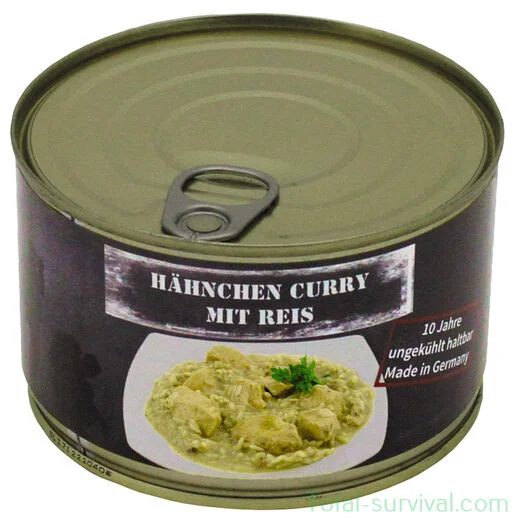 MFH Poulet au curry avec riz, en pleine conserve, 400g, nourriture d&rsquo;urgence