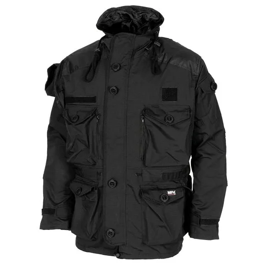 MFH veste commando, Smock, avec capuche, coupe-vent, noir