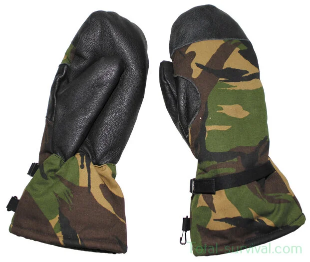Mitaines de l’armée Néerlandais doublé, « ECW », avec paume en cuir, Woodland DPM