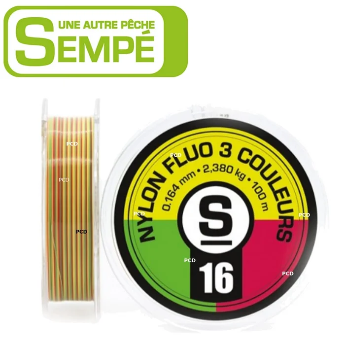 NYLON PIERRE SEMPE FLUO 3 COULEURS JAUNE /ROUGE /VERT 100M