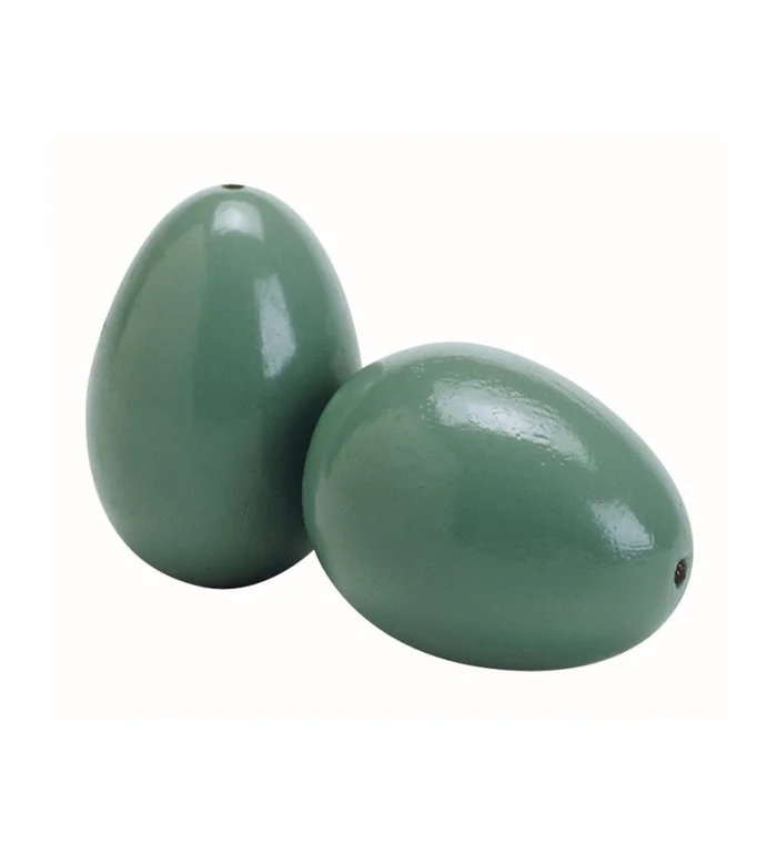 Oeufs factices de faisan, en bois peint vert, lot de 2