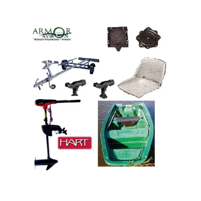 PACK ARMOR 400 BARQUE + REMORQUE + MOTEUR HART 46Lbs + SIEGE + SUPPORTS DE CANNES