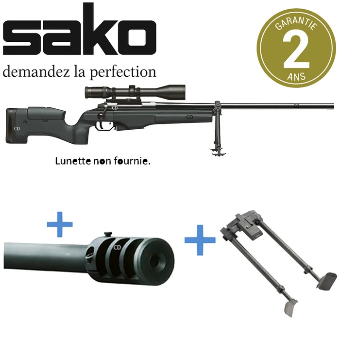 Pack Complet Carabine Sako TRG 42 Noire Crosse Fixe 300 Win Mag 69cm + Frein De Bouche + Bipied M08