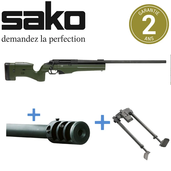 Pack Complet Carabine Sako TRG 42 Verte Crosse Fixe 300 Win Mag 69cm + Frein De Bouche + Bipied M08