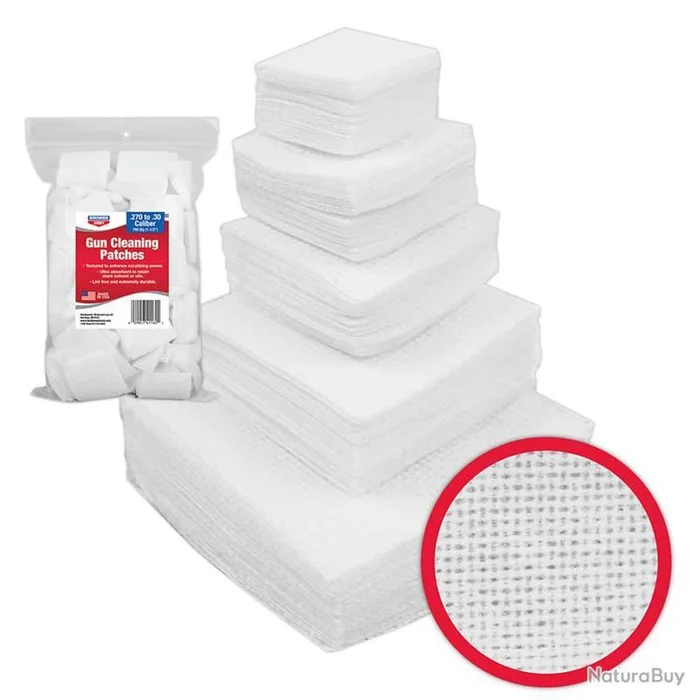 Patchs de Nettoyage pour Canons Birchwood-Casey – Calibres .22 à .25 – Haute Absorption – Nettoyage Efficace et Rapide