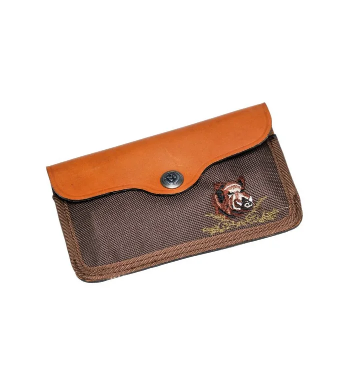 Pochette à balles garnier toile et cuir vachette 10 tubes brodée sanglier
