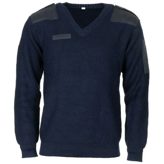 Pull commando de la police militaire néerlandaise en 100% Laine avec col en V, bleu marine