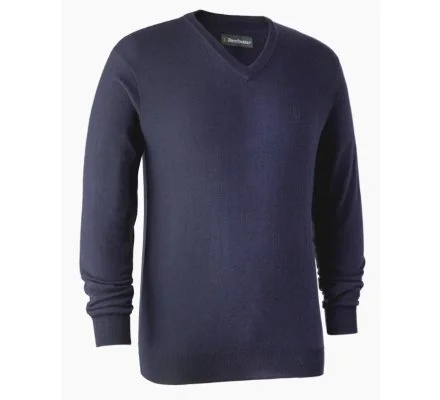 Pull en tricot col V Kingston bleu DEERHUNTER
