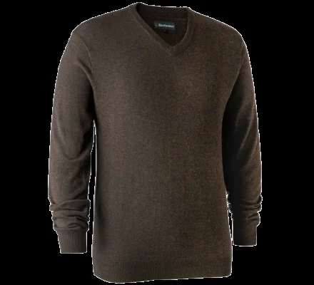 Pull en tricot col V Kingston marron DEERHUNTER