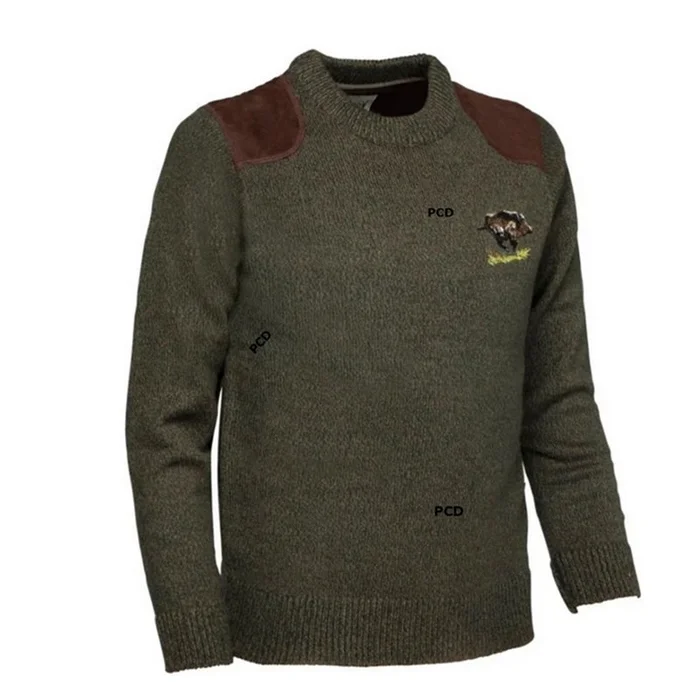 Pull Enfant Percussion Col Rond Brodé Sanglier Kaki