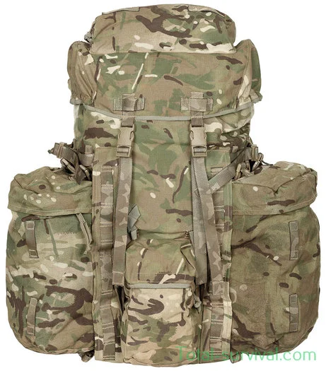 Sac à dos britannique Bergen 100L « INF Long Convoluted back » avec poches latérales, MTP IRR
