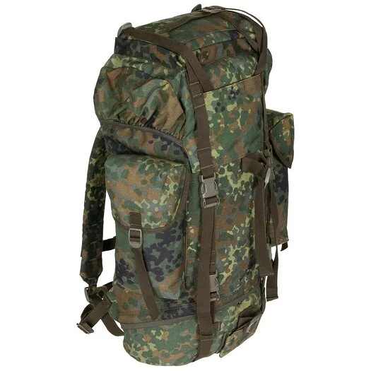 Sac à dos de combat de la Bundeswehr allemande 65L avec sacs latéraux, flecktarn