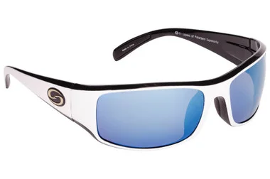 Strike King – Lunettes de soleil S11 Optics Okeechobee – Monture bicolore blanc brillant noir, verres gris à base miroir blanc bleu multicouche