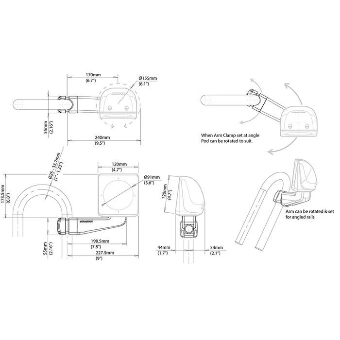 Support simple pour instrument Scanstrut Scanpod – Prédécoupé – Monté sur bras – Convient aux rails de 1″ – 1,3″ – Image 2