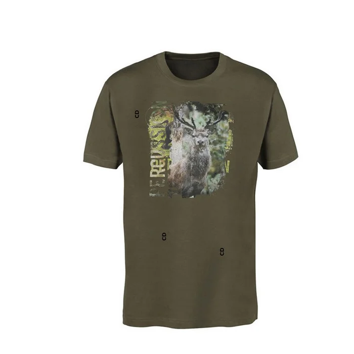T-Shirt Homme Percussion Sérigraphié Kaki Cerf
