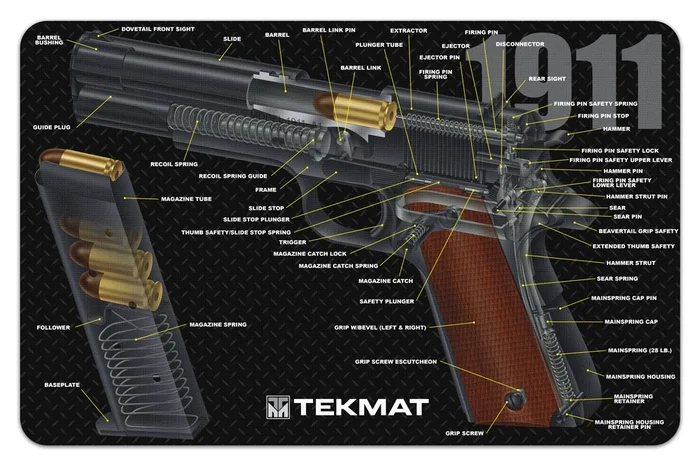 Tapis de démontage Tekmat pour pistolet 1911 – Vue 3D
