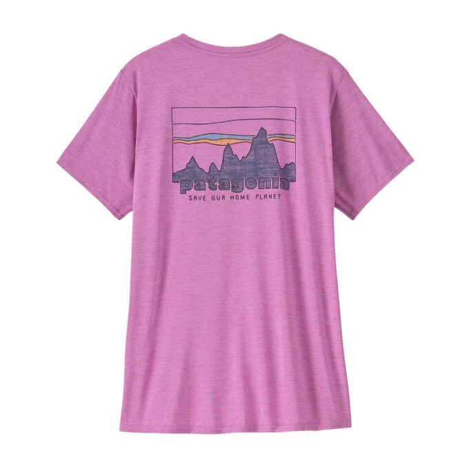 Tee-shirt graphique Femme Patagonia Capilene Cool Daily – &rsquo;73 Skyline: Brisk Purple X-Dye