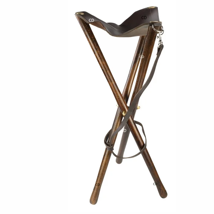 Trépied Bois Januel Dessus Cuir Haut 70cm Fabrication Française