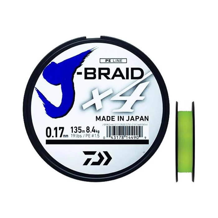Tresse Daiwa J Braid X4 135m Jaune
