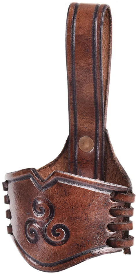 ULF-LP-33-L – LARP Porte Corne à Boire en Cuir Estampé Triskele Marron