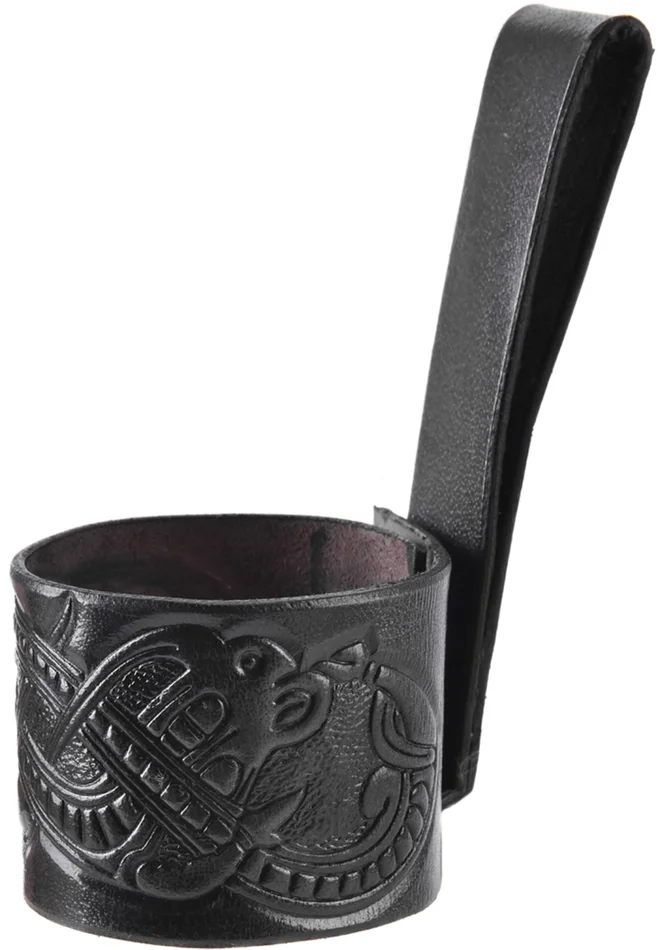ULF-LP-39 Porte-corne à boire en cuir, estampé dragon, style Jelling 0,9L